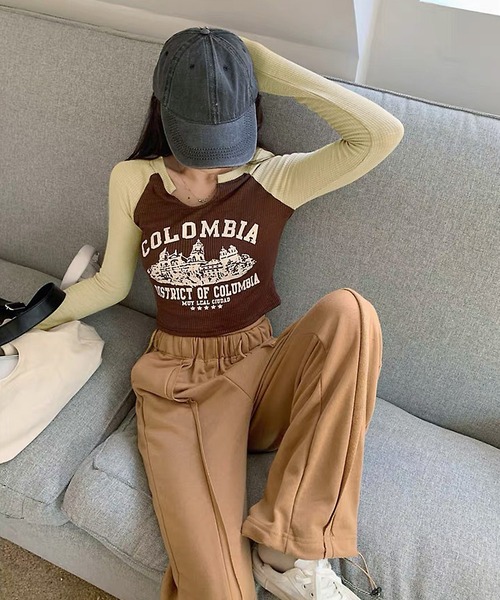 shopnikoniko(ショップニコニコ)の「スリットネック ラグランロングTシャツ(Tシャツ/カットソー・レディース・ブラウン・フリー)」の7枚目の写真