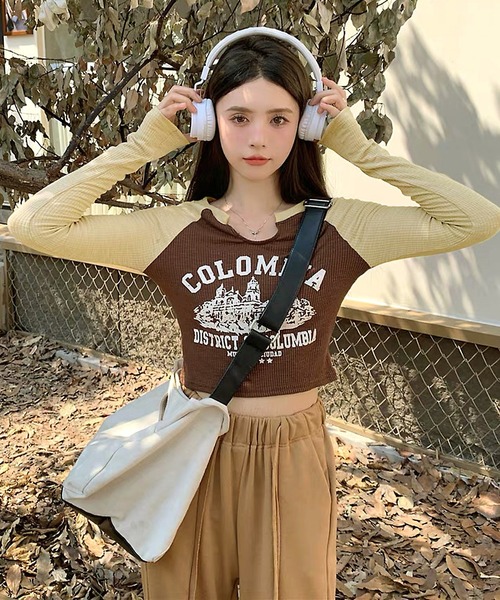shopnikoniko(ショップニコニコ)の「スリットネック ラグランロングTシャツ(Tシャツ/カットソー・レディース・ブラウン・フリー)」の8枚目の写真
