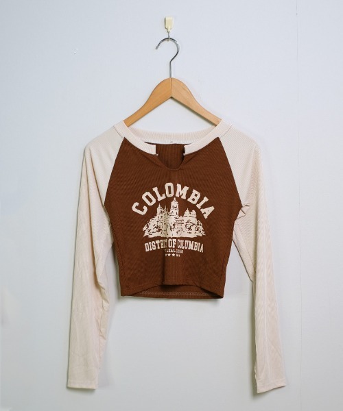shopnikoniko(ショップニコニコ)の「スリットネック ラグランロングTシャツ(Tシャツ/カットソー・レディース・ブラウン・フリー)」の12枚目の写真