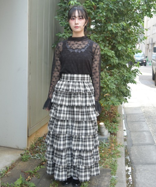 axes femme（アクシーズファム）の「チェック柄ティアードＳＫ（スカート・レディース・レッド/ブラック・FREE）」の3枚目の写真