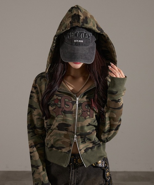 apres jour mignon(アプレジュールミニョン)の「アップリケZIPパーカー(パーカー・レディース・杢グレー/グレー/ブラック/チャコールグレー/カーキ・X-LARGE/フリー/LARGE)」の5枚目の写真