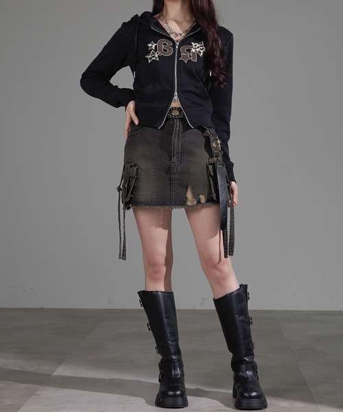 apres jour mignon(アプレジュールミニョン)の「アップリケZIPパーカー(パーカー・レディース・杢グレー/グレー/ブラック/チャコールグレー/カーキ・X-LARGE/フリー/LARGE)」の7枚目の写真