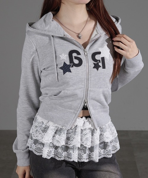 apres jour mignon(アプレジュールミニョン)の「アップリケZIPパーカー(パーカー・レディース・杢グレー/グレー/ブラック/チャコールグレー/カーキ・X-LARGE/フリー/LARGE)」の8枚目の写真