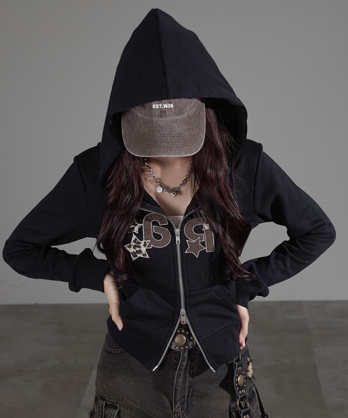 apres jour mignon(アプレジュールミニョン)の「アップリケZIPパーカー(パーカー・レディース・杢グレー/グレー/ブラック/チャコールグレー/カーキ・X-LARGE/フリー/LARGE)」の12枚目の写真