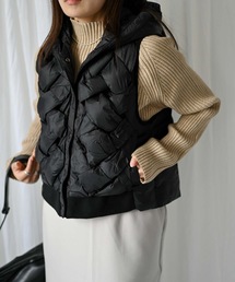 credona フード付きダウンベスト　ブラック グランドビュー クロップド ベスト ブラックレーベル(2267WB)｜カナダ