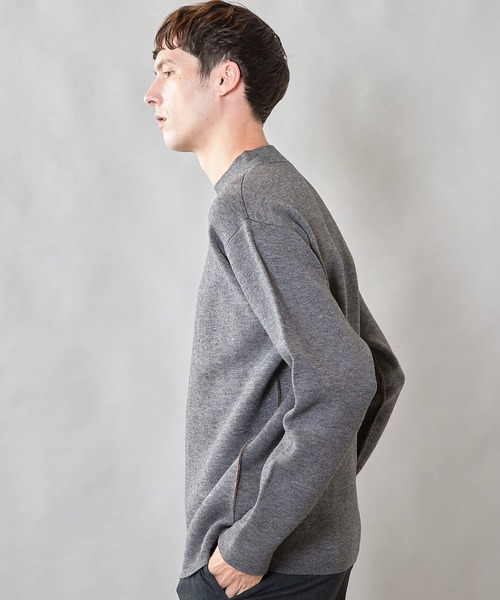 UNION STATION（ユニオンステーション）の「【ウォッシャブル素材】モックネック Wフェイスリバーシブルニット（ニット/セーター・メンズ・グレー系その他/ネイビー/マスタード・L/M）」の6枚目の写真