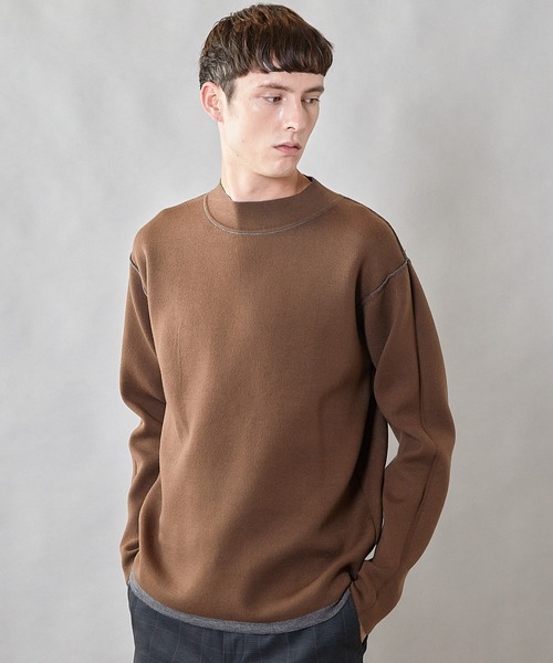 UNION STATION（ユニオンステーション）の「【ウォッシャブル素材】モックネック Wフェイスリバーシブルニット（ニット/セーター・メンズ・グレー系その他/ネイビー/マスタード・L/M）」の5枚目の写真