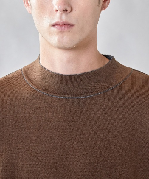 UNION STATION（ユニオンステーション）の「【ウォッシャブル素材】モックネック Wフェイスリバーシブルニット（ニット/セーター・メンズ・グレー系その他/ネイビー/マスタード・L/M）」の22枚目の写真