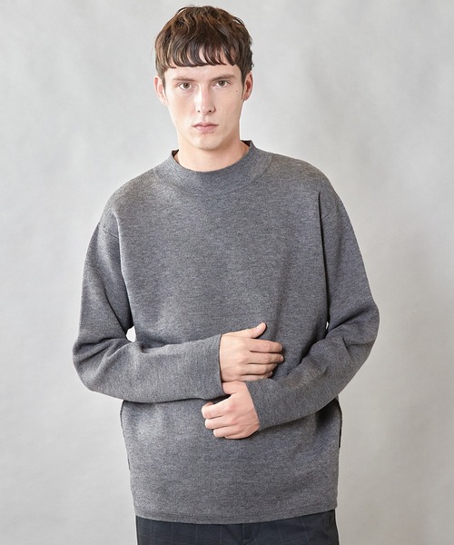 UNION STATION（ユニオンステーション）の「【ウォッシャブル素材】モックネック Wフェイスリバーシブルニット（ニット/セーター・メンズ・グレー系その他/ネイビー/マスタード・L/M）」の4枚目の写真