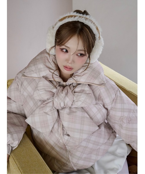 ダーリッチ リボンチェックダウンジャケット ピンク ダーリッチ Darich