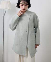 LAULEN | pastel color cotton wool wrap belted coat /コットンウールラップベルト付きコート(ノーカラーコート)