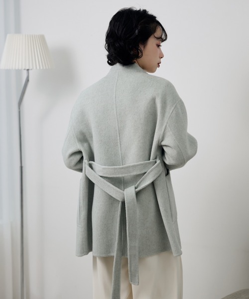 LAULEN(ローレン)の「pastel color cotton wool wrap belted coat /コットンウールラップベルト付きコート(ノーカラーコート・レディース・ベージュ/オートミール/ブルー・FREE)」の9枚目の写真