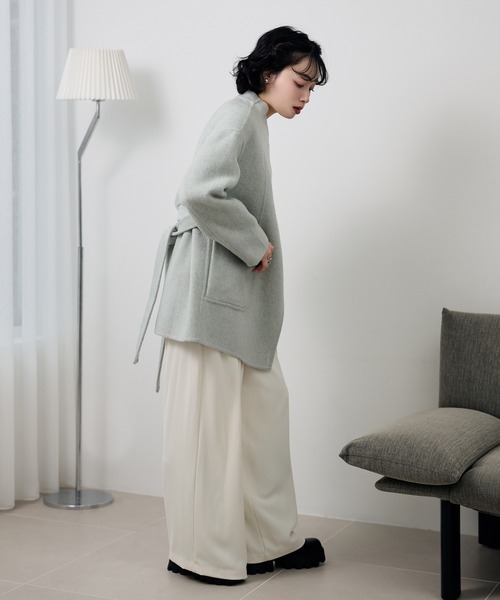LAULEN(ローレン)の「pastel color cotton wool wrap belted coat /コットンウールラップベルト付きコート(ノーカラーコート・レディース・ベージュ/オートミール/ブルー・FREE)」の12枚目の写真