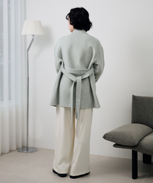 LAULEN(ローレン)の「pastel color cotton wool wrap belted coat /コットンウールラップベルト付きコート(ノーカラーコート・レディース・ベージュ/オートミール/ブルー・FREE)」の13枚目の写真