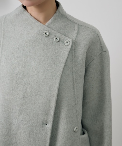 LAULEN(ローレン)の「pastel color cotton wool wrap belted coat /コットンウールラップベルト付きコート(ノーカラーコート・レディース・ベージュ/オートミール/ブルー・FREE)」の16枚目の写真