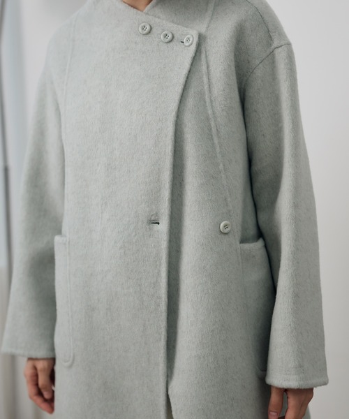 LAULEN(ローレン)の「pastel color cotton wool wrap belted coat /コットンウールラップベルト付きコート(ノーカラーコート・レディース・ベージュ/オートミール/ブルー・FREE)」の17枚目の写真