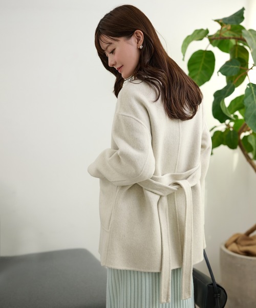 LAULEN(ローレン)の「pastel color cotton wool wrap belted coat /コットンウールラップベルト付きコート(ノーカラーコート・レディース・ベージュ/オートミール/ブルー・FREE)」の20枚目の写真