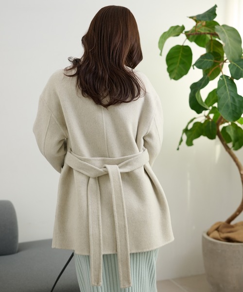 LAULEN(ローレン)の「pastel color cotton wool wrap belted coat /コットンウールラップベルト付きコート(ノーカラーコート・レディース・ベージュ/オートミール/ブルー・FREE)」の22枚目の写真