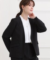 SHOO・LA・RUE | 【洗濯機可/イージーケア/ストレッチ】きちんと楽に。カットジョーゼットジャケット(ノーカラージャケット)