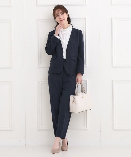 SHOO・LA・RUE（シューラルー）の「【洗濯機可/セットアップ可/S-3L】きちんと楽に。カットジョーゼットノーカラージャケット（ノーカラージャケット・レディース・ネイビー/ナチュラル/ブラック・01/02/03/04/05）」の18枚目の写真