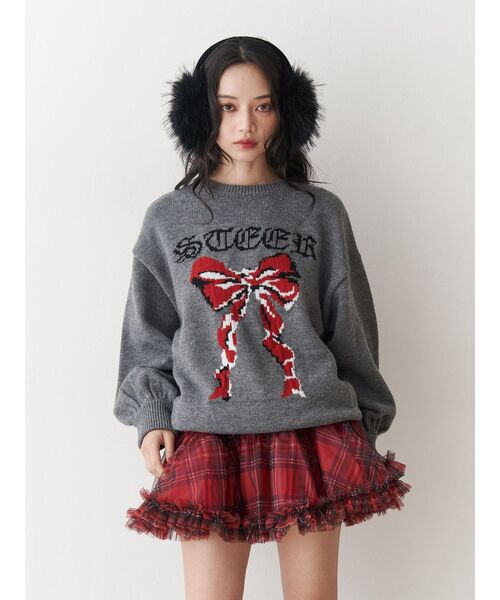 jouetie リボンジャガードルーズニット M グレー WEB限定】リボンジャガードルーズニット（ニット/セーター