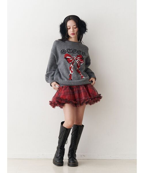 jouetie（ジュエティ）の「【WEB限定】リボンジャガードルーズニット 冬服（ニット/セーター・レディース・レッド/グレー/ブラック・MEDIUM）」の6枚目の写真