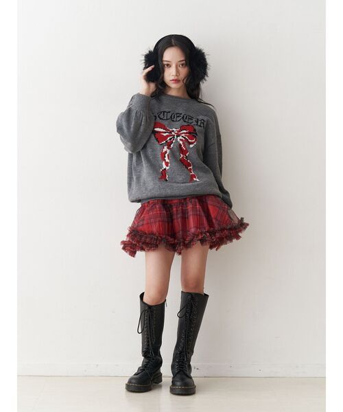 jouetie リボンジャガードルーズニット M グレー ジュエティ jouetie リボンジャガードルーズニット （グレー