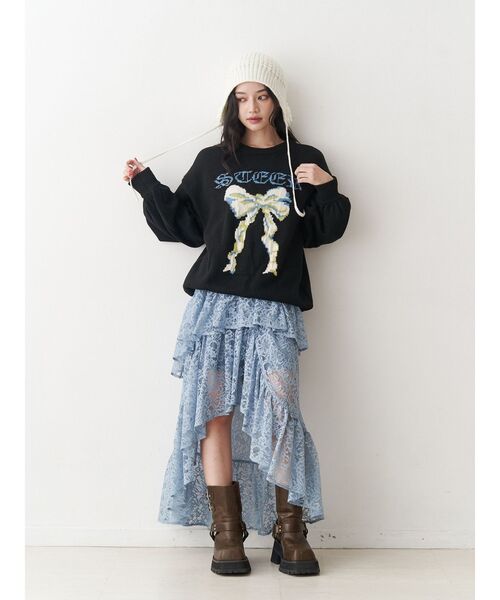 jouetie（ジュエティ）の「【WEB限定】リボンジャガードルーズニット 冬服（ニット/セーター・レディース・レッド/グレー/ブラック・MEDIUM）」の15枚目の写真