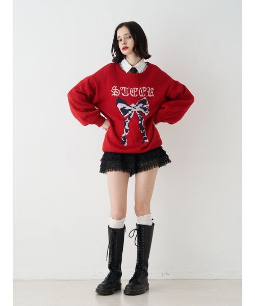 jouetie リボンジャガードルーズニット M グレー リボンジャガードルーズニット[品番：MKSW0061525]｜jouetie