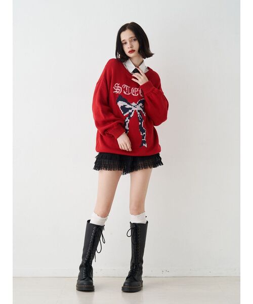 WEB限定】リボンジャガードルーズニット 秋服（ニット/セーター