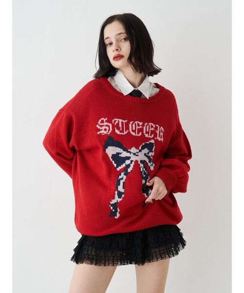 WEB限定】リボンジャガードルーズニット 秋服（ニット/セーター