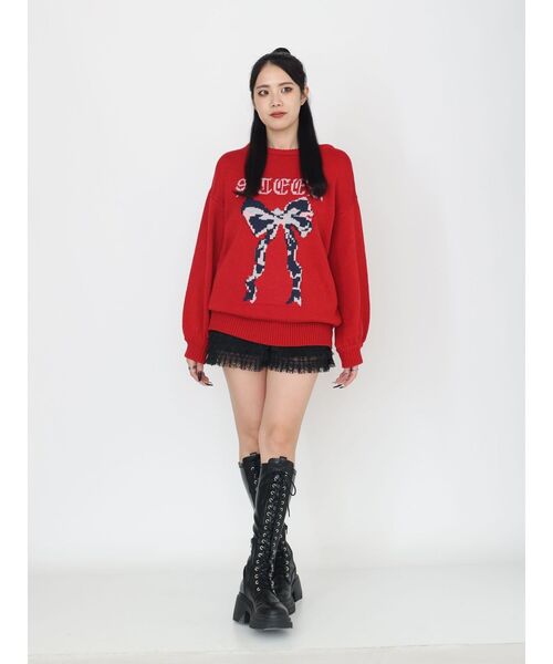 jouetie（ジュエティ）の「【WEB限定】リボンジャガードルーズニット 冬服（ニット/セーター・レディース・レッド/グレー/ブラック・MEDIUM）」の13枚目の写真