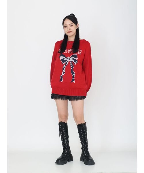 WEB限定】リボンジャガードルーズニット 秋服（ニット/セーター