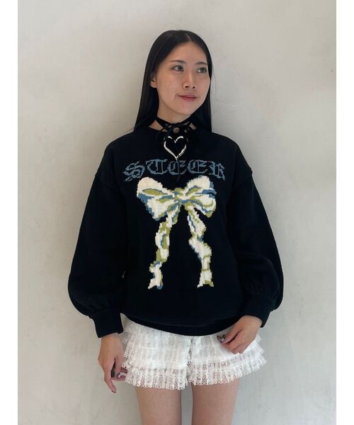 jouetie（ジュエティ）の「【WEB限定】リボンジャガードルーズニット 冬服（ニット/セーター・レディース・レッド/グレー/ブラック・MEDIUM）」の18枚目の写真