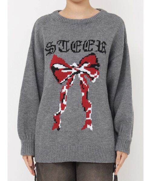 jouetie リボンジャガードルーズニット M グレー WEB限定】リボンジャガードルーズニット（ニット/セーター