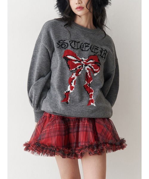 jouetie リボンジャガードルーズニット M グレー WEB限定】リボンジャガードルーズニット 秋服（ニット/セーター