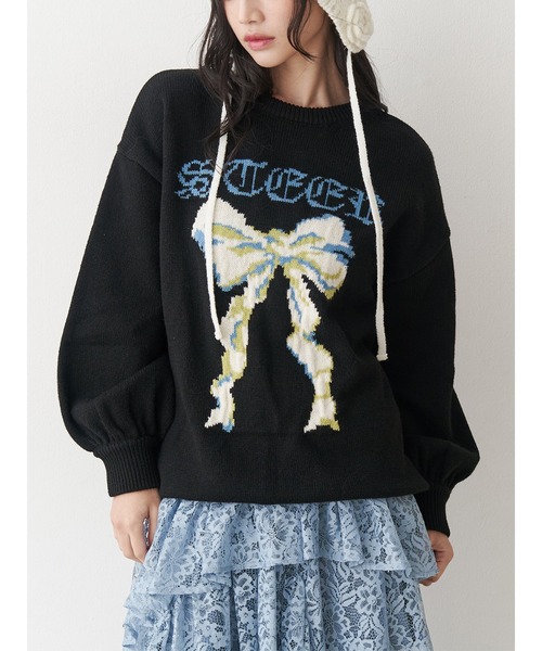 WEB限定】リボンジャガードルーズニット（ニット/セーター