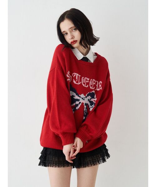 WEB限定】リボンジャガードルーズニット 冬服（ニット/セーター