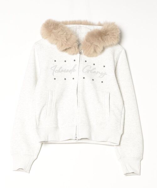 .KOM(ドットコム)の「A'GEM/9 × .kom 『.KOM/ドットケーオーエム』 Rhinestone Logo Faux Fur Zip-Up Hoodie/ラインストーンロゴ ファーフード ジップアップパーカー(パーカー・レディース・チャコールグレー/ライトグレー・M)」の19枚目の写真
