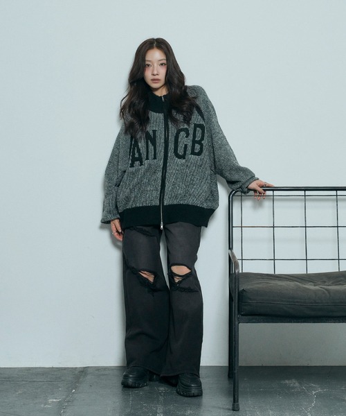 ANDGEEBEE（アンジービー）の「UNISEX プレーティングジップニット（ニット/セーター・レディース・ブラウン/ブラック・FREE）」の11枚目の写真