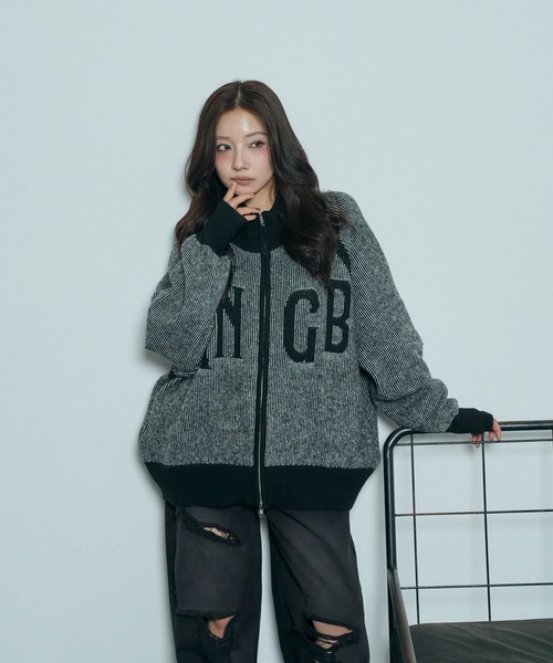 ANDGEEBEE（アンジービー）の「UNISEX プレーティングジップニット（ニット/セーター・レディース・ブラウン/ブラック・FREE）」の12枚目の写真