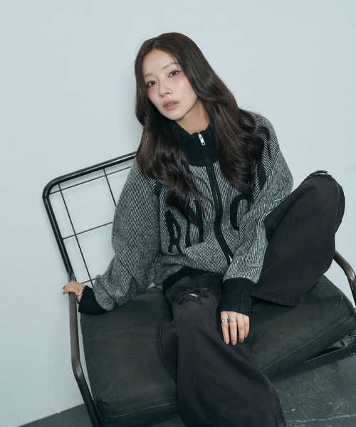 ANDGEEBEE（アンジービー）の「UNISEX プレーティングジップニット（ニット/セーター・レディース・ブラウン/ブラック・FREE）」の13枚目の写真