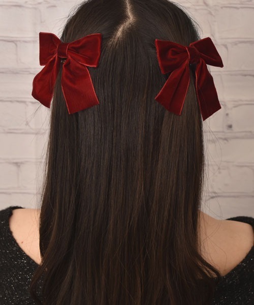 VIBGYOR Women(ヴィブジョー ウィメン)の「【float】ベロア リボン ヘアクリップ【2個セット】(バレッタ/ヘアクリップ・レディース・ブラック/ワインレッド・FREE)」の9枚目の写真