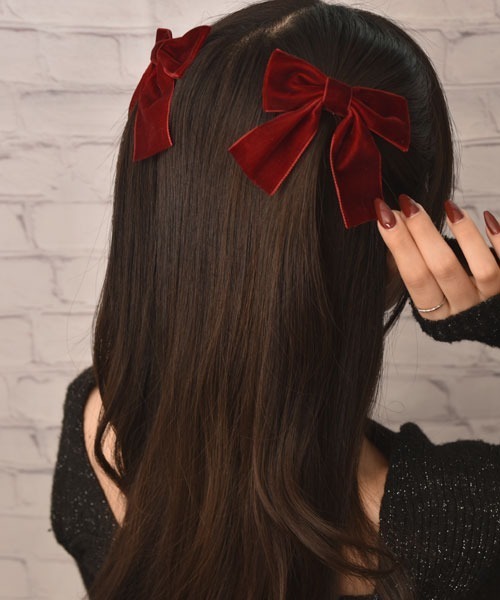 VIBGYOR Women(ヴィブジョー ウィメン)の「【float】ベロア リボン ヘアクリップ【2個セット】(バレッタ/ヘアクリップ・レディース・ブラック/ワインレッド・FREE)」の10枚目の写真