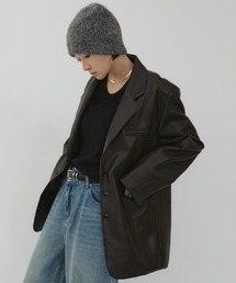 VION | Oversized Faux Leather Jacket / オーバーサイズフェイクレザージャケット(テーラードジャケット)