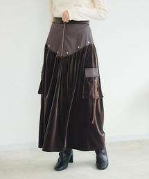 【PILLINI/ピリーニ】ベロア×レザーワークスカート