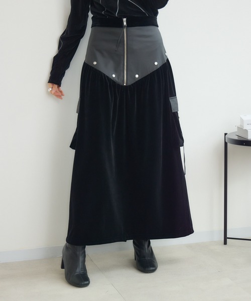 KATHARINE ROSS（キャサリンロス）の「【PILLINI/ピリーニ】ベロア×レザーワークスカート（スカート・レディース・ブラック/ブラウン・FREE）」の7枚目の写真