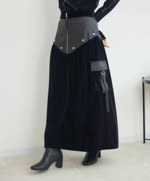 KATHARINE ROSS（キャサリンロス）の「【PILLINI/ピリーニ】ベロア×レザーワークスカート（スカート・レディース・ブラック/ブラウン・FREE）」の8枚目の写真