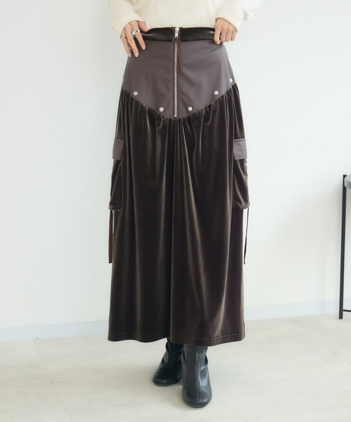 KATHARINE ROSS（キャサリンロス）の「【PILLINI/ピリーニ】ベロア×レザーワークスカート（スカート・レディース・ブラック/ブラウン・FREE）」の14枚目の写真