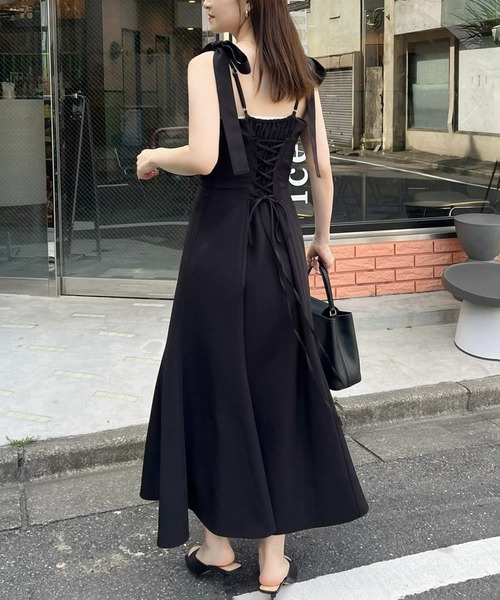 one after another NICE CLAUP(ワンアフターアナザーナイスクラップ)の「新色追加【WEB限定商品】マイナス5キロ見え/バックレースアップキャミワンピース(ワンピース・レディース・ブラウン系その他/ブラック系その他/ブラック・LARGE/MEDIUM)」の20枚目の写真